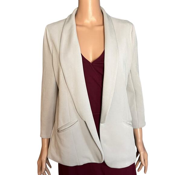 Skies Are Blue Open Blazer Large Shawl Collar Soft Neutral Career Work Academia - Picture 1 of 6